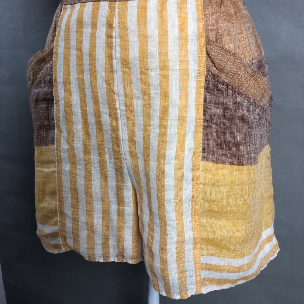 Anthropologie Romper Orange Brown Striped Linen - Picture 5 of 8